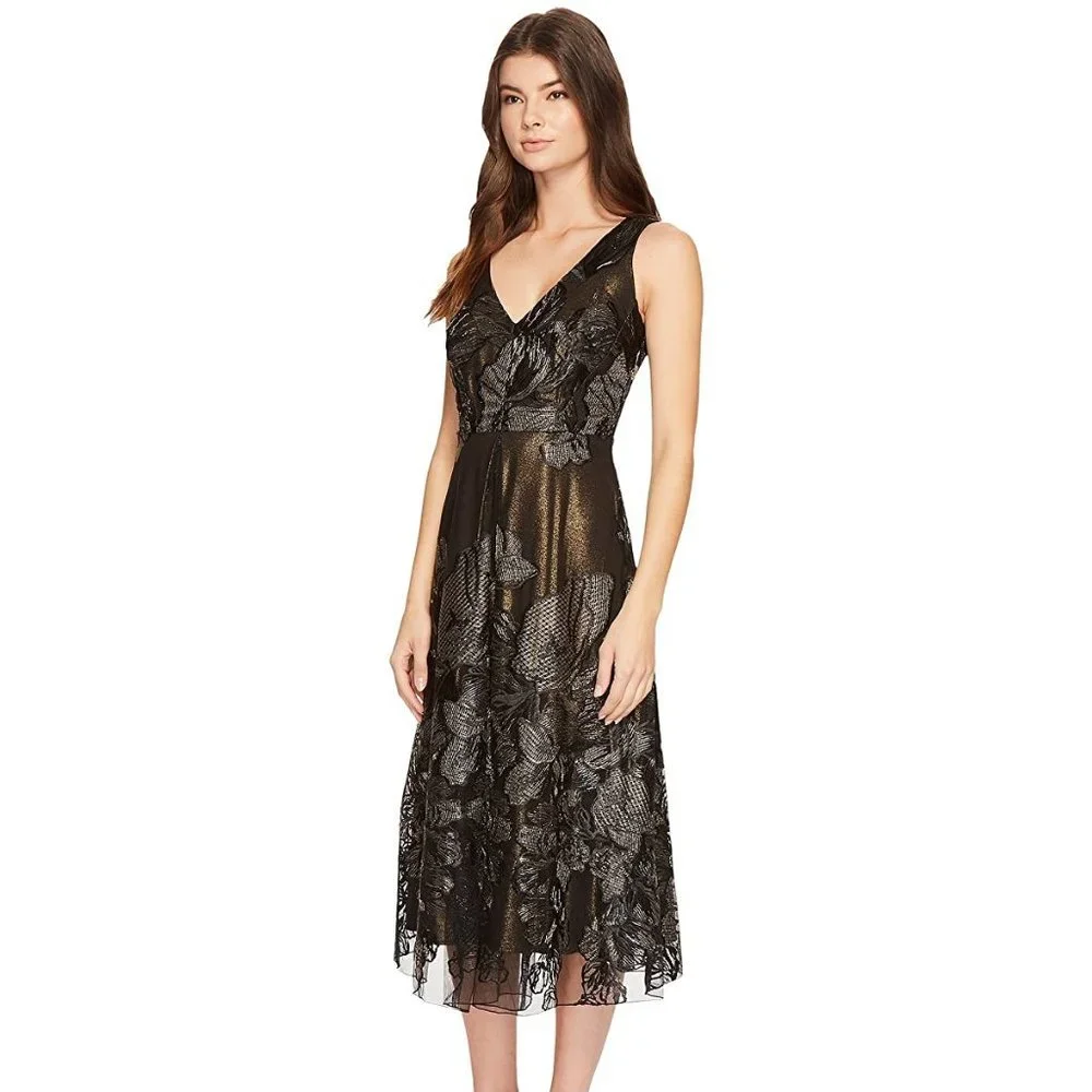 Eva Franco | Dresses | Eva Franco Devora Midi Dress Gold And Black Lace ...